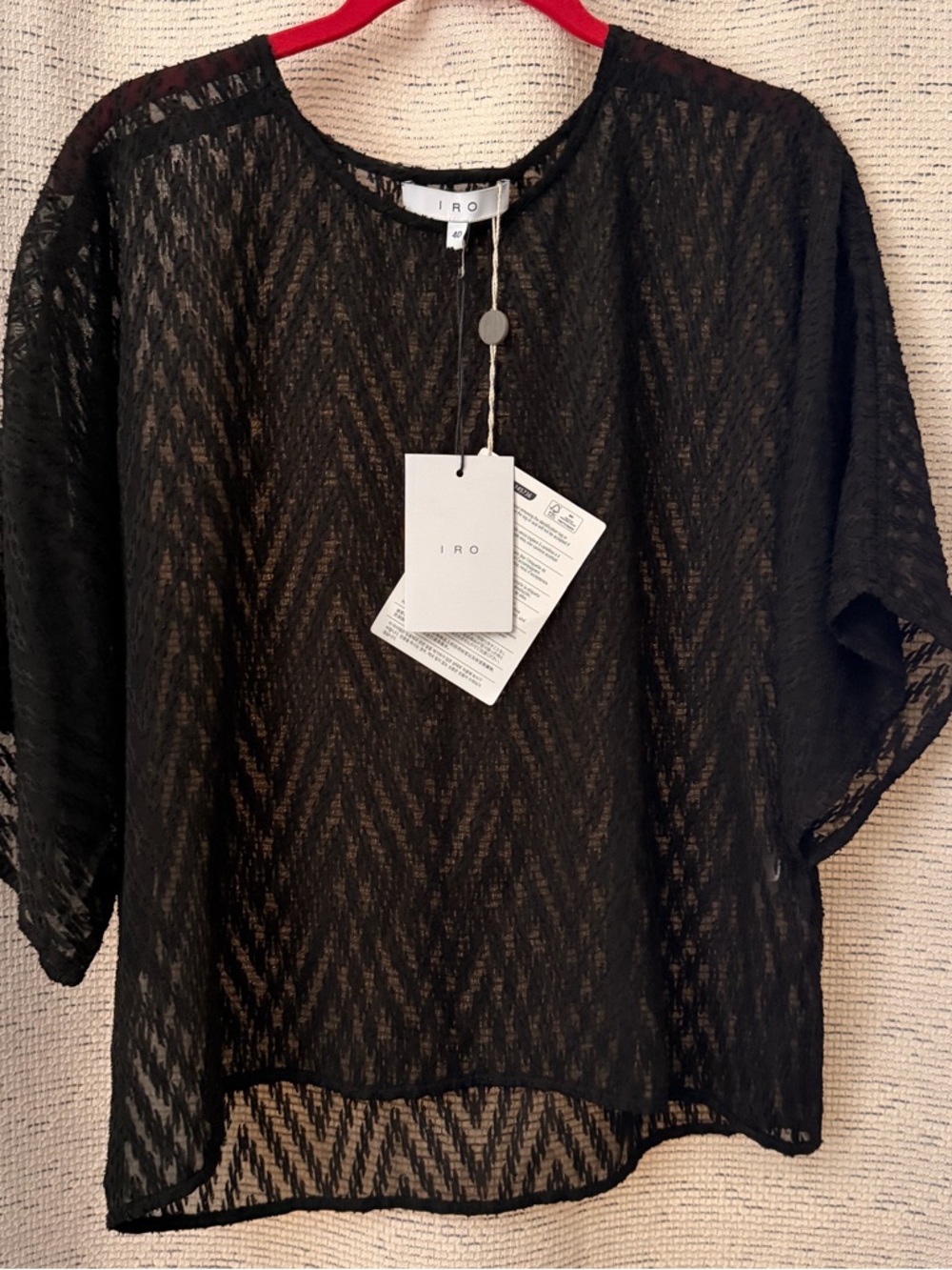 IRO Black Sheer Chevron-Textured Blouse